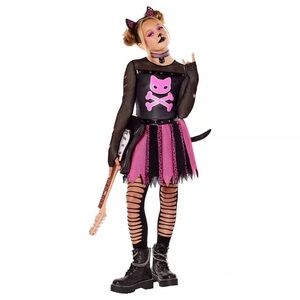 Punk kitty Pink and Black Cat Costume for Kids